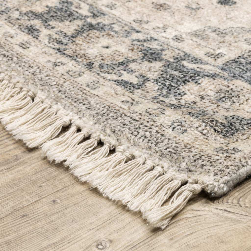 10' X 13' Beige And Grey Oriental Hand Loomed Stain Resistant Area Rug With Fringe - Homeroots - Flyclothing LLC