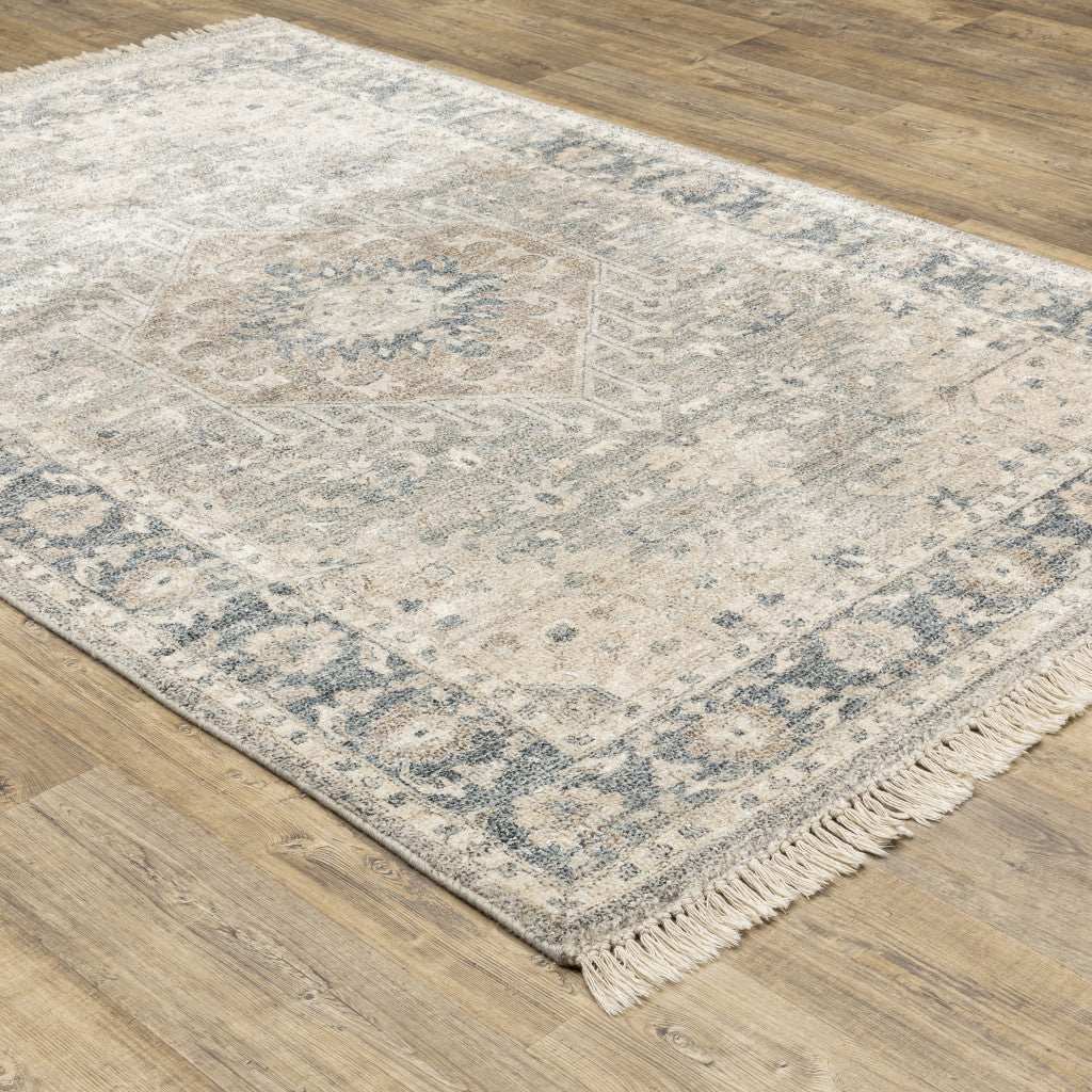 10' X 13' Beige And Grey Oriental Hand Loomed Stain Resistant Area Rug With Fringe - Homeroots - Flyclothing LLC