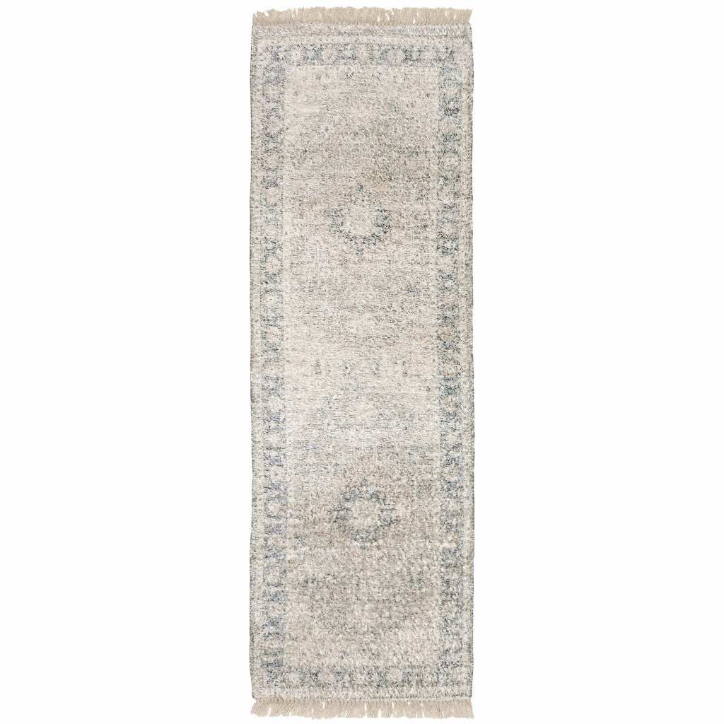 2' X 8' Beige And Grey Oriental Hand Loomed Stain Resistant Runner Rug With Fringe - Homeroots - Flyclothing LLC