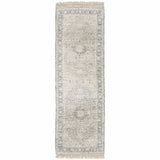 2' X 8' Beige And Grey Oriental Hand Loomed Stain Resistant Runner Rug With Fringe - Homeroots
