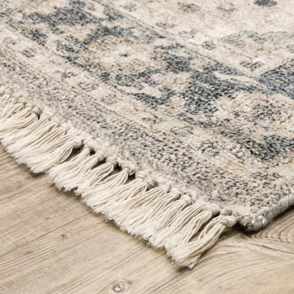 2' X 8' Beige And Grey Oriental Hand Loomed Stain Resistant Runner Rug With Fringe - Homeroots - Flyclothing LLC