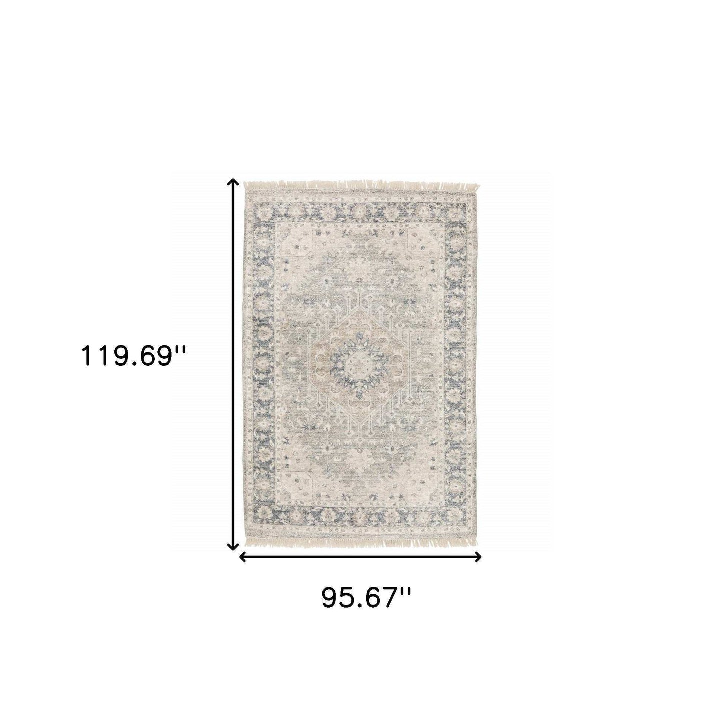 8' X 10' Beige And Grey Oriental Hand Loomed Stain Resistant Area Rug With Fringe - Homeroots - Flyclothing LLC