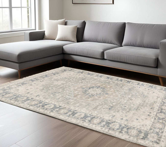 8' X 10' Beige And Grey Oriental Hand Loomed Stain Resistant Area Rug With Fringe - Homeroots - Flyclothing LLC