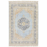 10' X 13' Blue And Beige Oriental Hand Loomed Stain Resistant Area Rug With Fringe - Homeroots - Flyclothing LLC