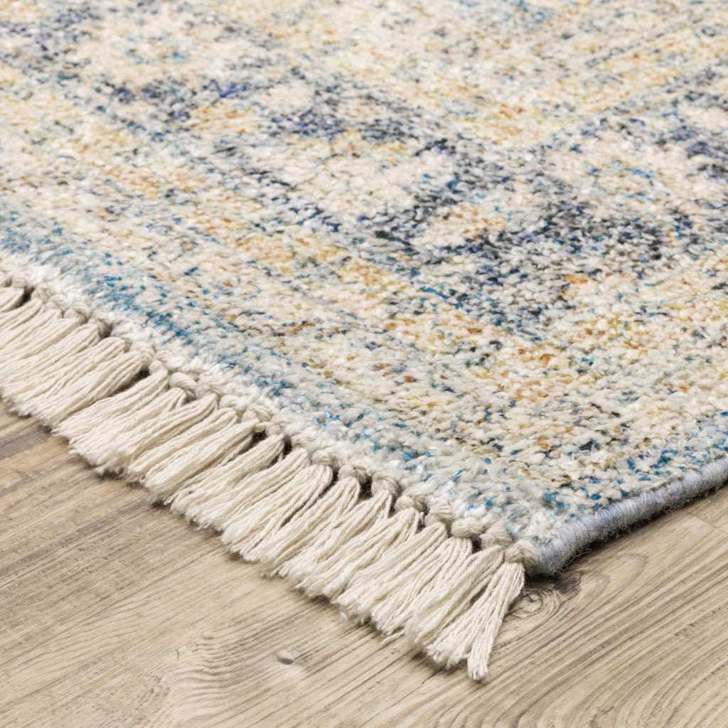 10' X 13' Blue And Beige Oriental Hand Loomed Stain Resistant Area Rug With Fringe - Homeroots - Flyclothing LLC