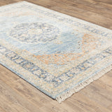10' X 13' Blue And Beige Oriental Hand Loomed Stain Resistant Area Rug With Fringe - Homeroots