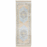 2' X 8' Blue And Beige Oriental Hand Loomed Stain Resistant Runner Rug With Fringe - Homeroots - Flyclothing LLC