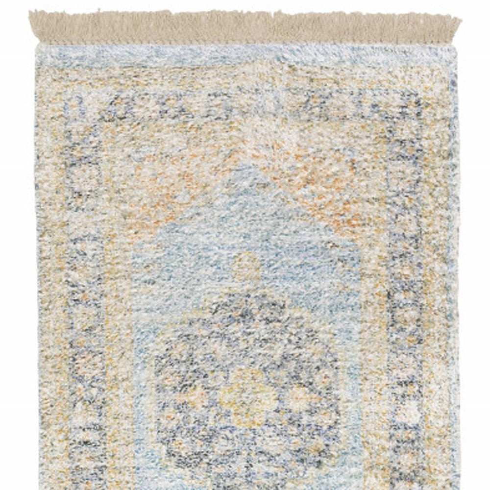 2' X 8' Blue And Beige Oriental Hand Loomed Stain Resistant Runner Rug With Fringe - Homeroots - Flyclothing LLC