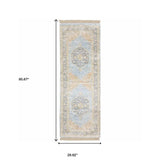 2' X 8' Blue And Beige Oriental Hand Loomed Stain Resistant Runner Rug With Fringe - Homeroots - Flyclothing LLC