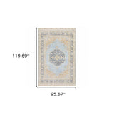 8' X 10' Blue And Beige Oriental Hand Loomed Stain Resistant Area Rug With Fringe - Homeroots - Flyclothing LLC
