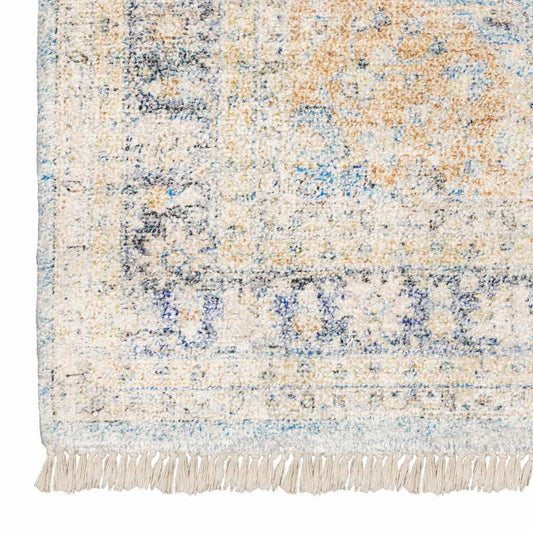 8' X 10' Blue And Beige Oriental Hand Loomed Stain Resistant Area Rug With Fringe - Homeroots - Flyclothing LLC