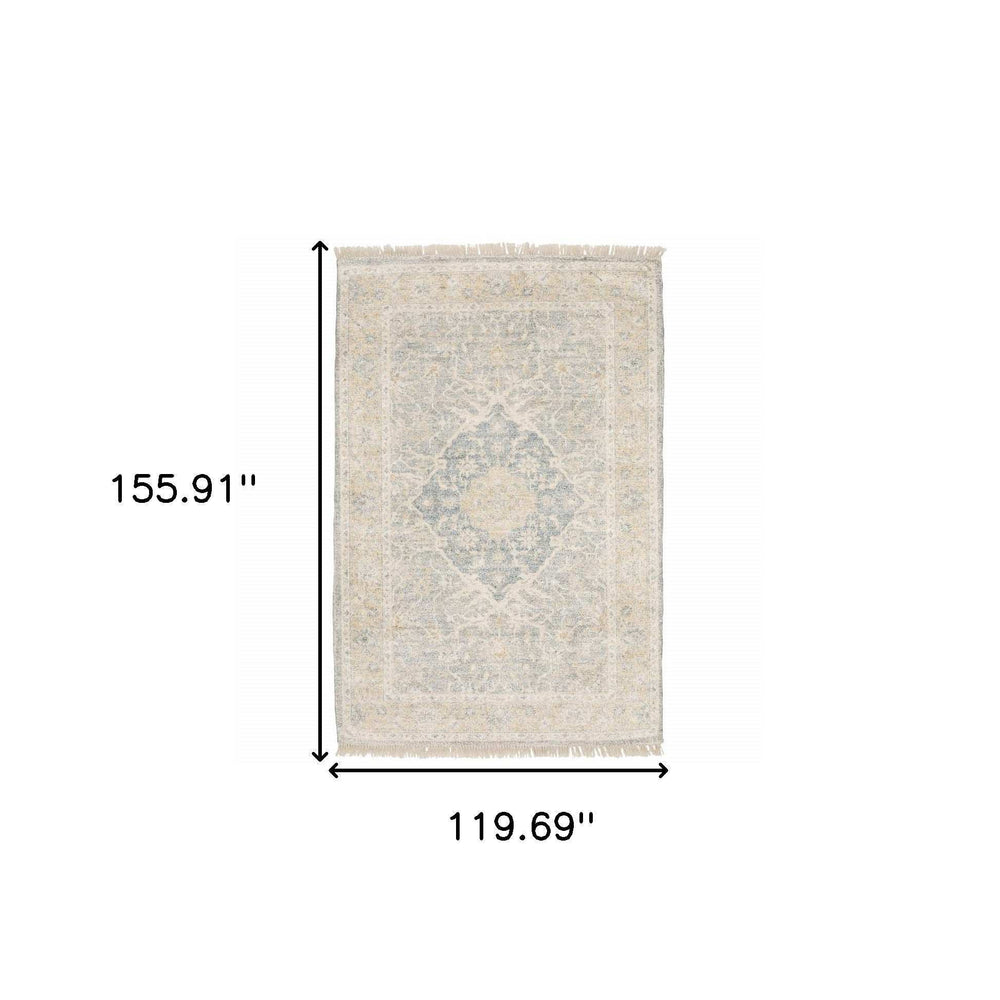 10' X 13' Grey And Beige Oriental Hand Loomed Stain Resistant Area Rug With Fringe - Homeroots - Flyclothing LLC