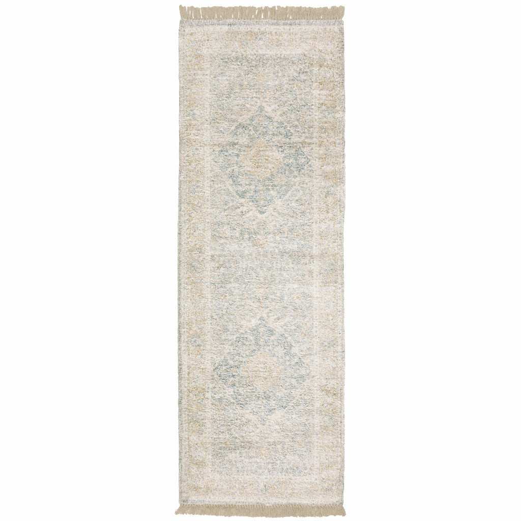 2' X 8' Grey And Beige Oriental Hand Loomed Stain Resistant Runner Rug With Fringe - Homeroots - Flyclothing LLC
