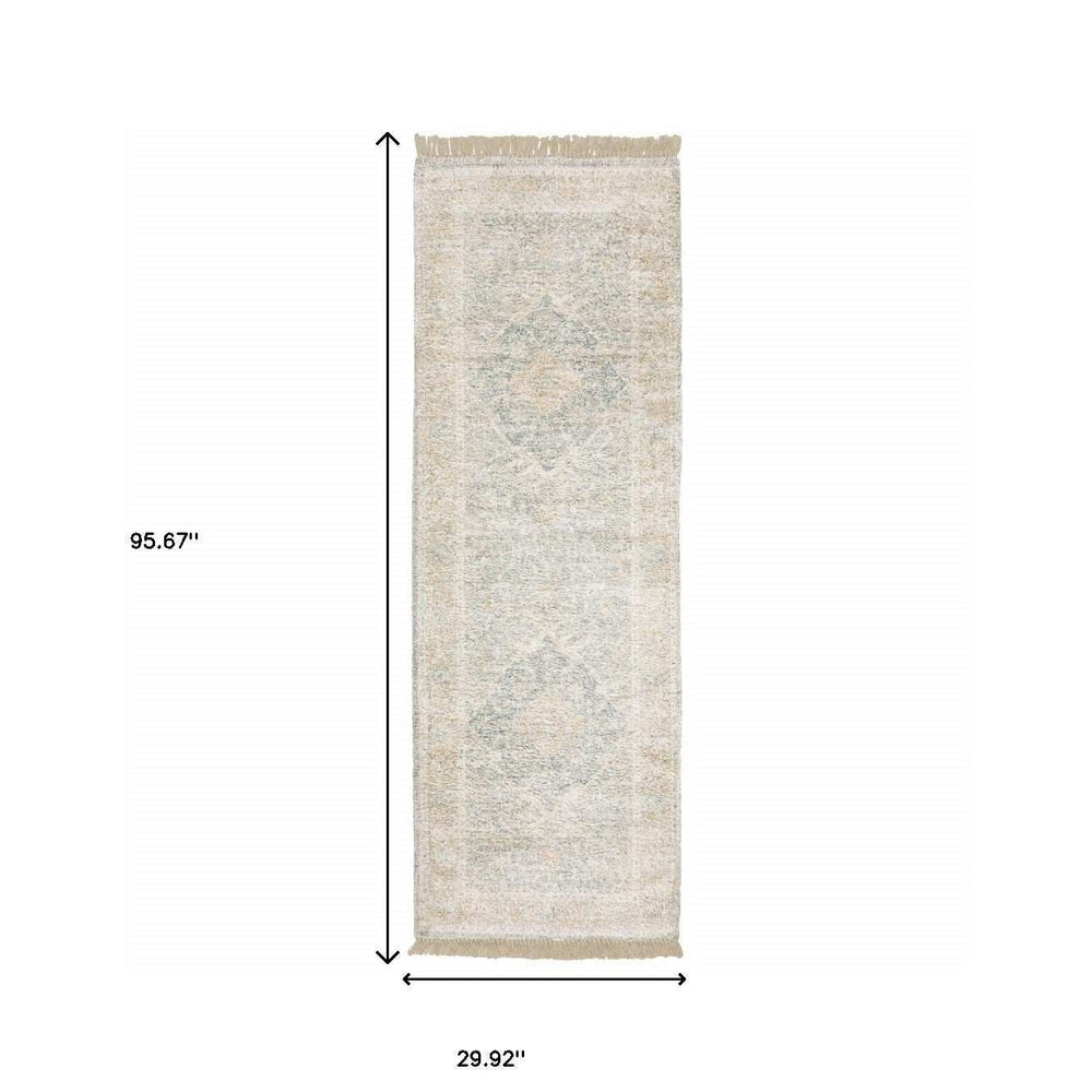 2' X 8' Grey And Beige Oriental Hand Loomed Stain Resistant Runner Rug With Fringe - Homeroots - Flyclothing LLC