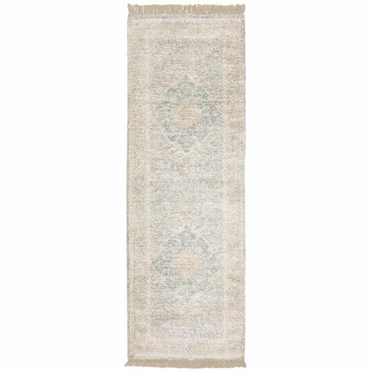 2' X 8' Grey And Beige Oriental Hand Loomed Stain Resistant Runner Rug With Fringe - Homeroots - Flyclothing LLC