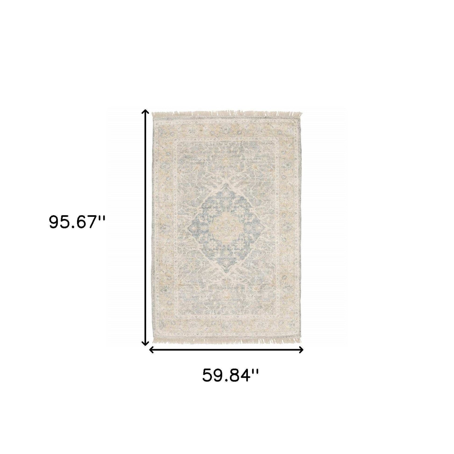5' X 8' Grey And Beige Oriental Hand Loomed Stain Resistant Area Rug With Fringe - Homeroots - Flyclothing LLC