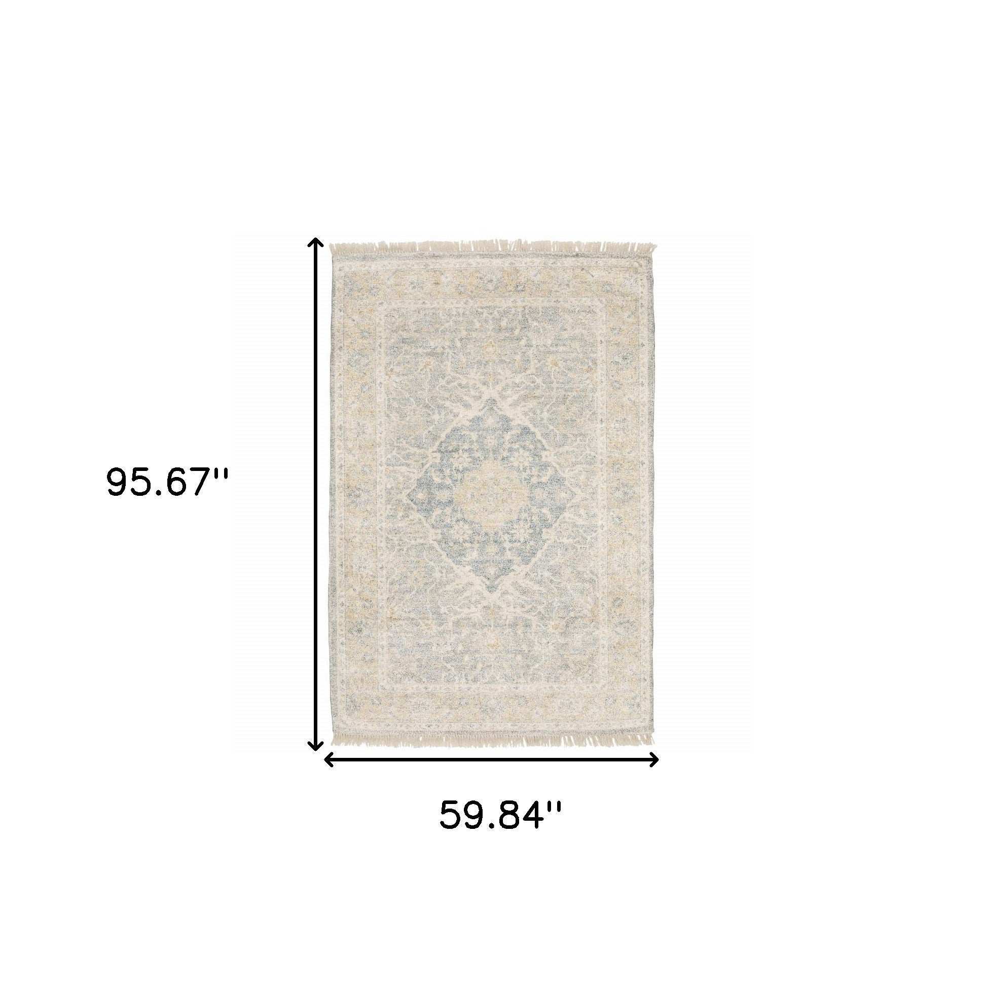 5' X 8' Grey And Beige Oriental Hand Loomed Stain Resistant Area Rug With Fringe - Homeroots - Flyclothing LLC
