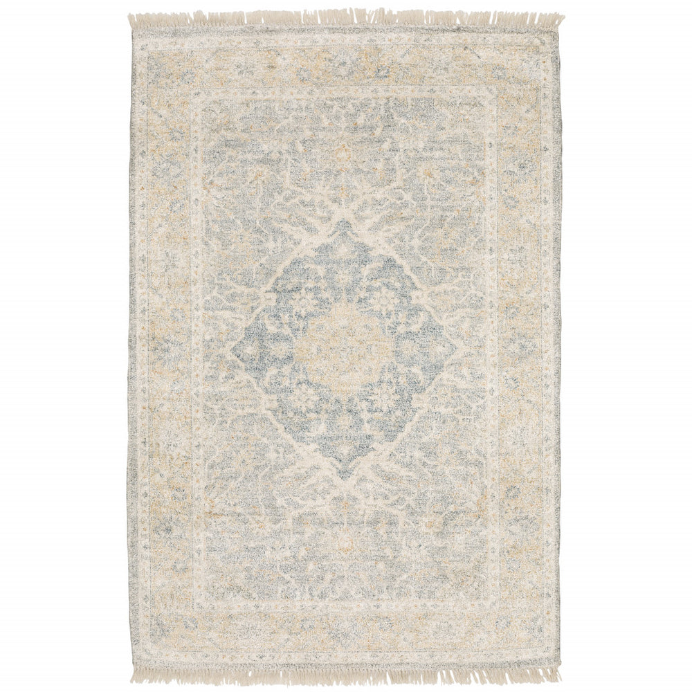 5' X 8' Grey And Beige Oriental Hand Loomed Stain Resistant Area Rug With Fringe - Homeroots