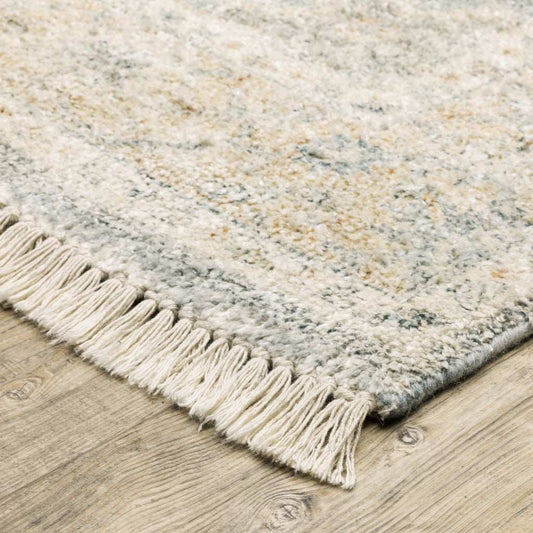 5' X 8' Grey And Beige Oriental Hand Loomed Stain Resistant Area Rug With Fringe - Homeroots - Flyclothing LLC