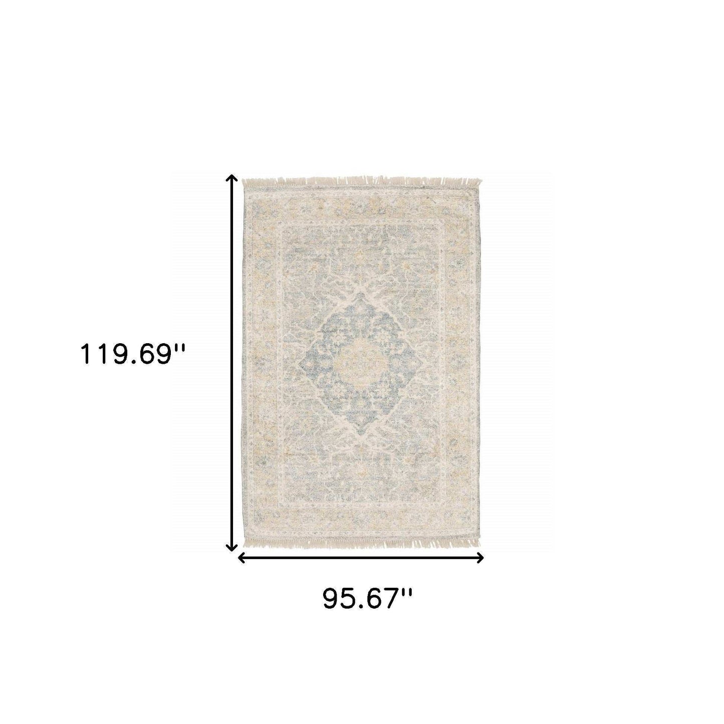 8' X 10' Grey And Beige Oriental Hand Loomed Stain Resistant Area Rug With Fringe - Homeroots - Flyclothing LLC