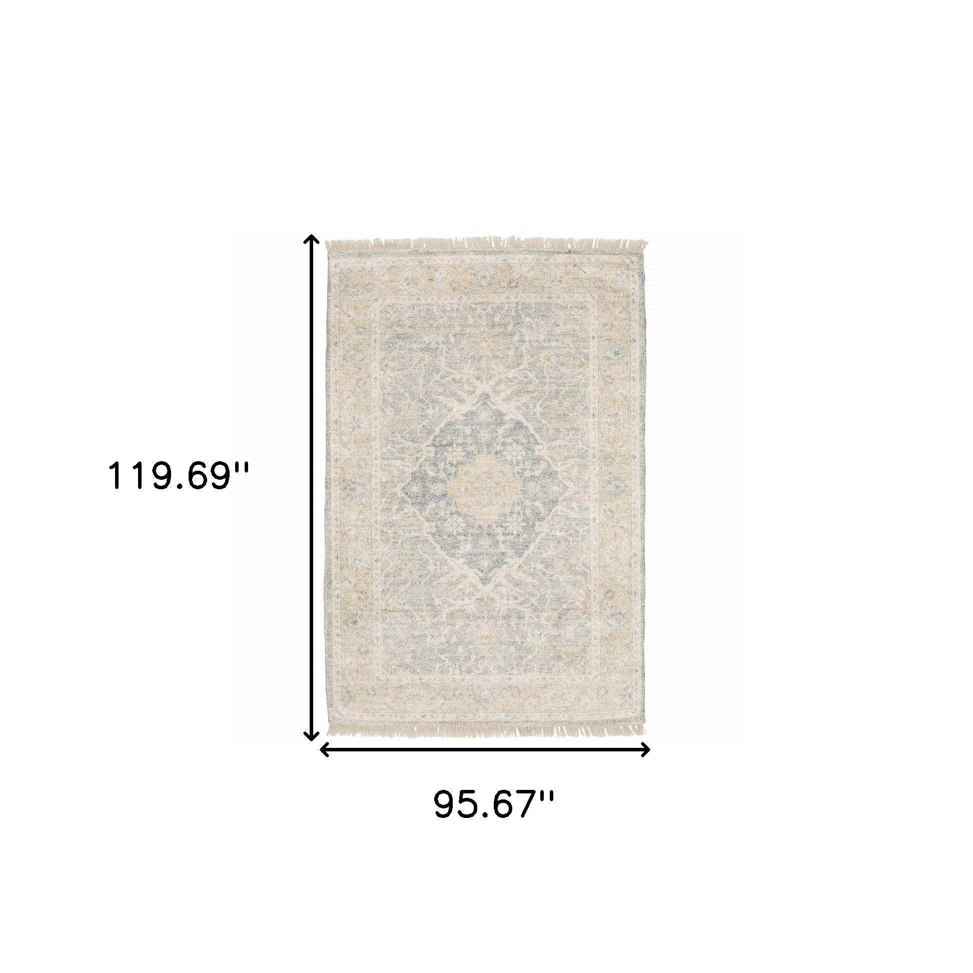 8' X 10' Grey And Beige Oriental Hand Loomed Stain Resistant Area Rug With Fringe - Homeroots - Flyclothing LLC