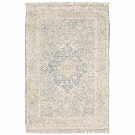 8' X 10' Grey And Beige Oriental Hand Loomed Stain Resistant Area Rug With Fringe - Homeroots - Flyclothing LLC