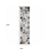 2' X 8' Grey Charcoal Brown And Beige Geometric Power Loom Stain Resistant Runner Rug - Homeroots - Flyclothing LLC