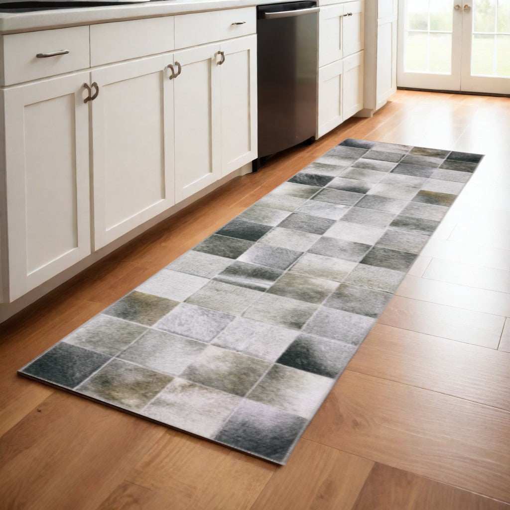 2' X 8' Grey Charcoal Brown And Beige Geometric Power Loom Stain Resistant Runner Rug - Homeroots - Flyclothing LLC