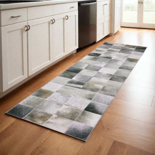 2' X 8' Grey Charcoal Brown And Beige Geometric Power Loom Stain Resistant Runner Rug - Homeroots - Flyclothing LLC