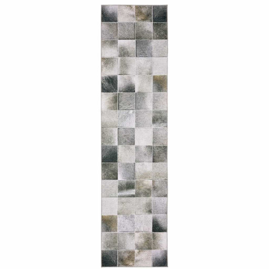 2' X 8' Grey Charcoal Brown And Beige Geometric Power Loom Stain Resistant Runner Rug - Homeroots - Flyclothing LLC