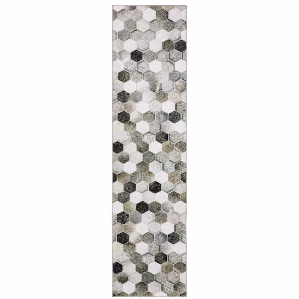 2' X 8' Grey Charcoal Brown Tan And Ivory Geometric Power Loom Stain Resistant Runner Rug - Homeroots - Flyclothing LLC