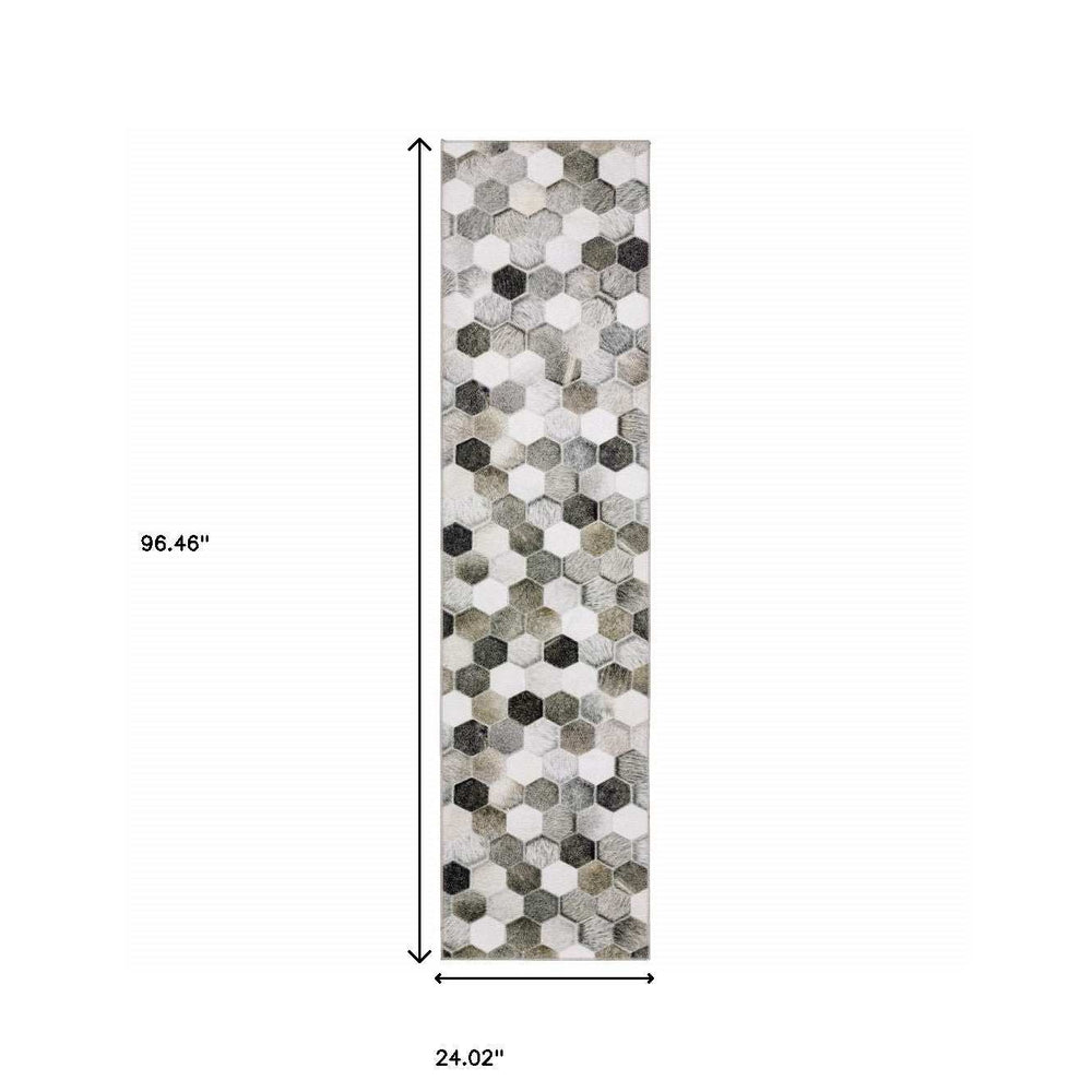 2' X 8' Grey Charcoal Brown Tan And Ivory Geometric Power Loom Stain Resistant Runner Rug - Homeroots - Flyclothing LLC