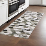 2' X 8' Grey Charcoal Brown Tan And Ivory Geometric Power Loom Stain Resistant Runner Rug - Homeroots - Flyclothing LLC