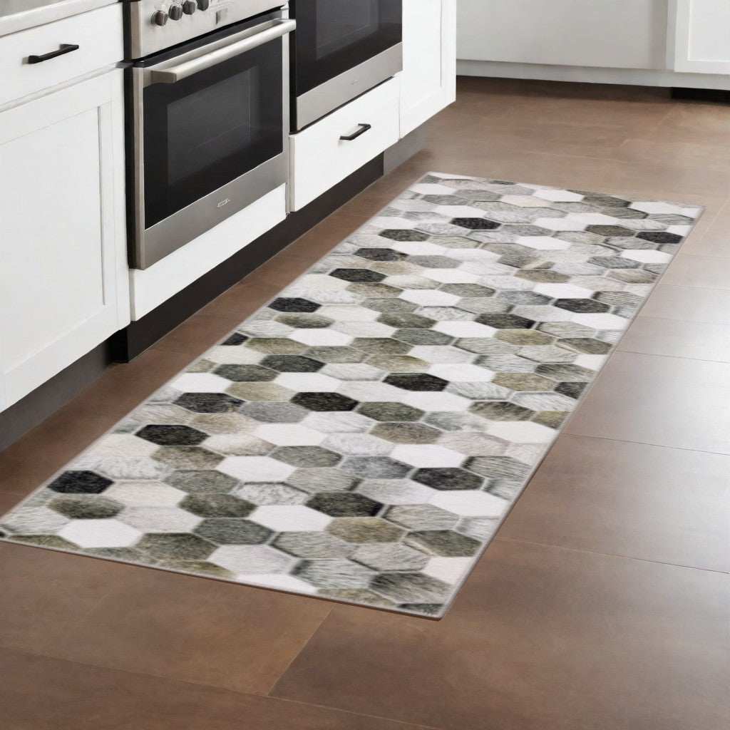 2' X 8' Grey Charcoal Brown Tan And Ivory Geometric Power Loom Stain Resistant Runner Rug - Homeroots - Flyclothing LLC