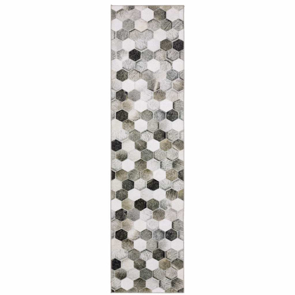 2' X 8' Grey Charcoal Brown Tan And Ivory Geometric Power Loom Stain Resistant Runner Rug - Homeroots - Flyclothing LLC