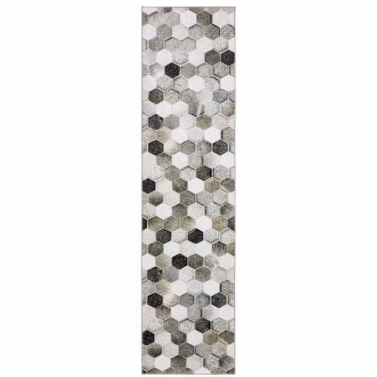 2' X 8' Grey Charcoal Brown Tan And Ivory Geometric Power Loom Stain Resistant Runner Rug - Homeroots - Flyclothing LLC