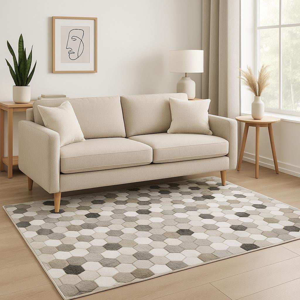 5' X 7' Grey Charcoal Brown Tan And Ivory Geometric Power Loom Stain Resistant Area Rug - Homeroots - Flyclothing LLC