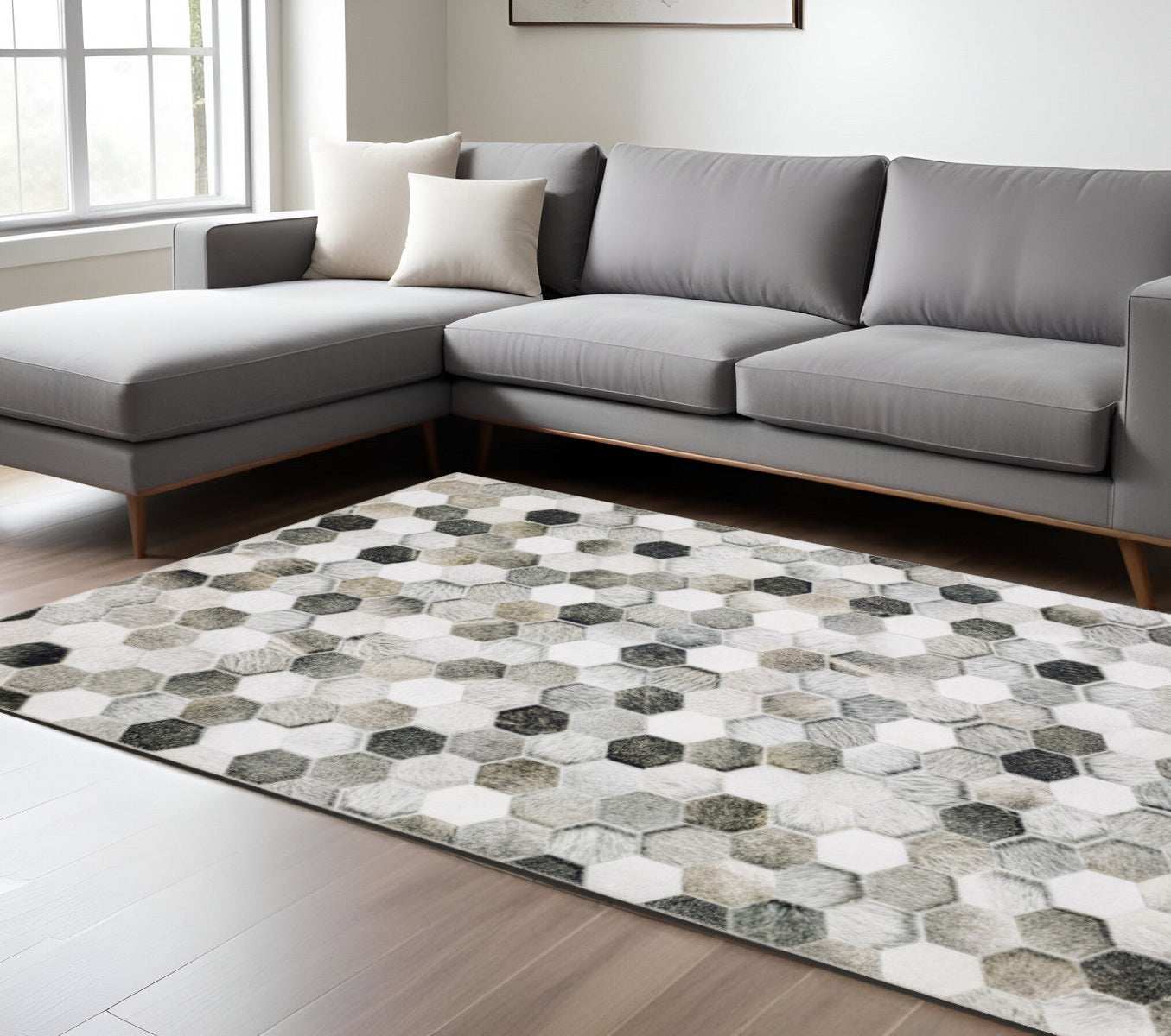 8' X 10' Grey Charcoal Brown Tan And Ivory Geometric Power Loom Stain Resistant Area Rug - Homeroots - Flyclothing LLC