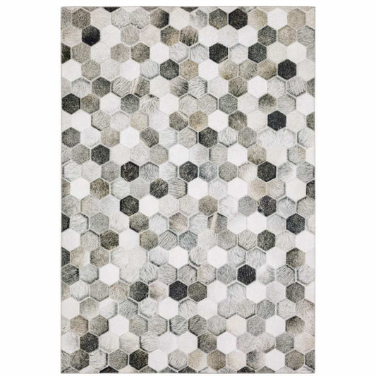 8' X 10' Grey Charcoal Brown Tan And Ivory Geometric Power Loom Stain Resistant Area Rug - Homeroots - Flyclothing LLC