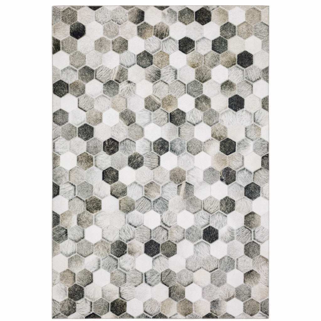 9' X 12' Grey Charcoal Brown Tan And Ivory Geometric Power Loom Stain Resistant Area Rug - Homeroots - Flyclothing LLC