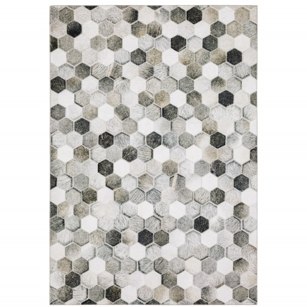 9' X 12' Grey Charcoal Brown Tan And Ivory Geometric Power Loom Stain Resistant Area Rug - Homeroots