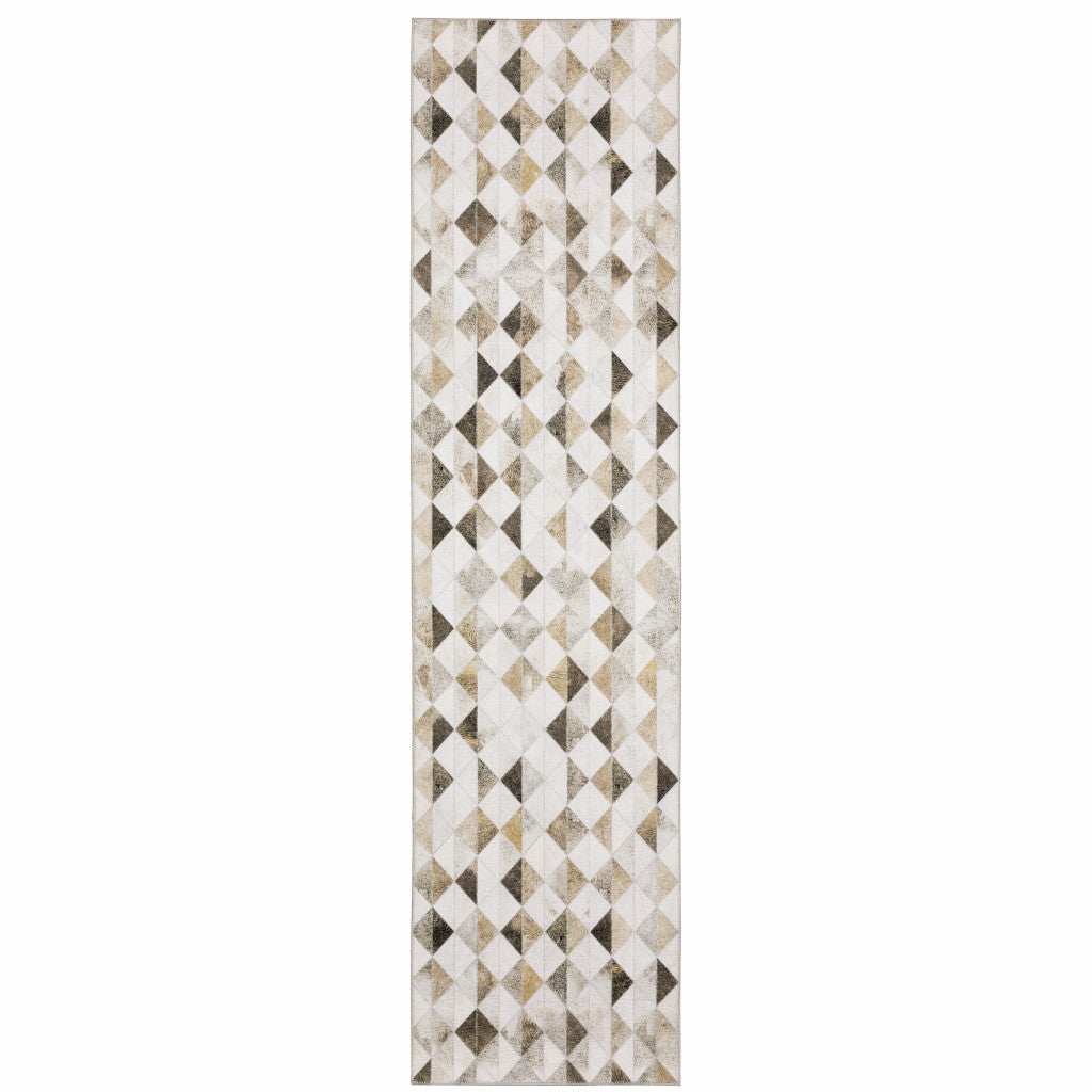2' X 8' Beige Brown Grey And Ivory Geometric Power Loom Stain Resistant Runner Rug - Homeroots - Flyclothing LLC