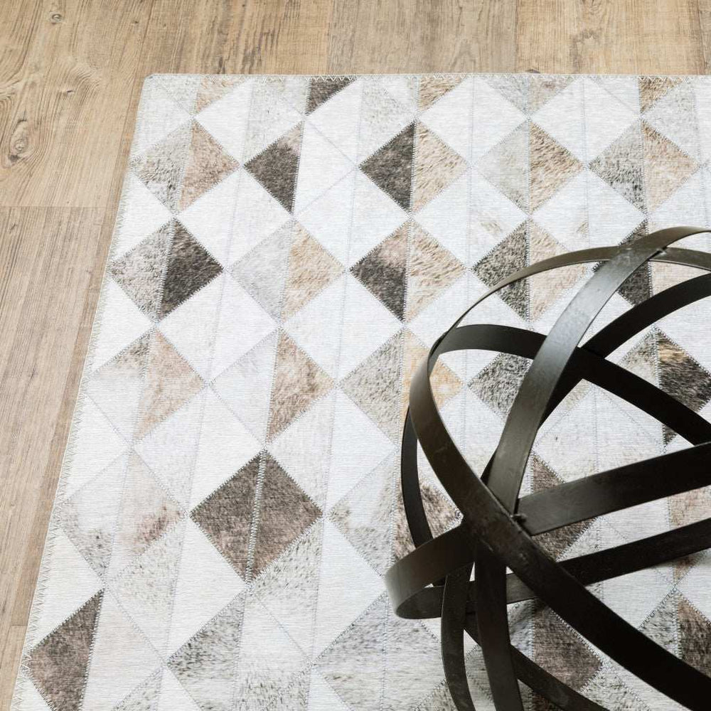 2' X 8' Beige Brown Grey And Ivory Geometric Power Loom Stain Resistant Runner Rug - Homeroots - Flyclothing LLC