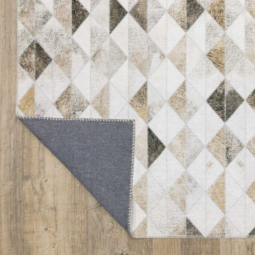 2' X 8' Beige Brown Grey And Ivory Geometric Power Loom Stain Resistant Runner Rug - Homeroots - Flyclothing LLC