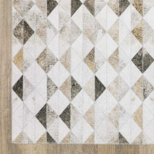 2' X 8' Beige Brown Grey And Ivory Geometric Power Loom Stain Resistant Runner Rug - Homeroots - Flyclothing LLC