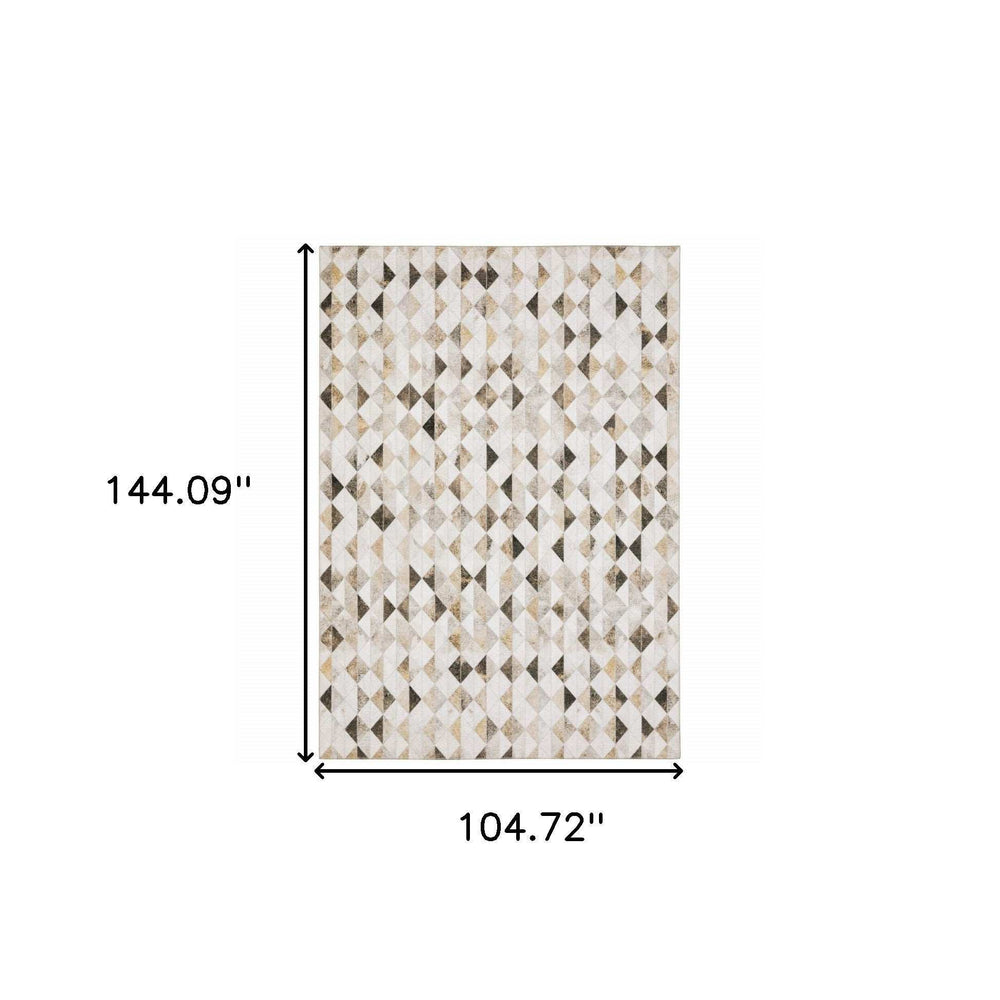 9' X 12' Beige Brown Grey And Ivory Geometric Power Loom Stain Resistant Area Rug - Homeroots - Flyclothing LLC