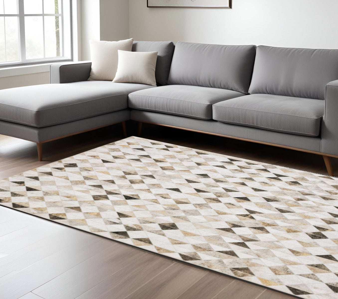 9' X 12' Beige Brown Grey And Ivory Geometric Power Loom Stain Resistant Area Rug - Homeroots - Flyclothing LLC