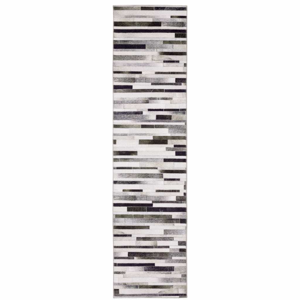 2' X 8' Grey Charcoal And Beige Geometric Power Loom Stain Resistant Runner Rug - Homeroots - Flyclothing LLC