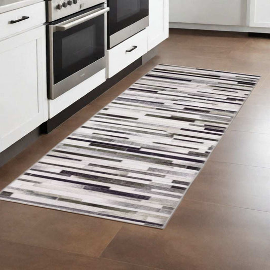 2' X 8' Grey Charcoal And Beige Geometric Power Loom Stain Resistant Runner Rug - Homeroots - Flyclothing LLC