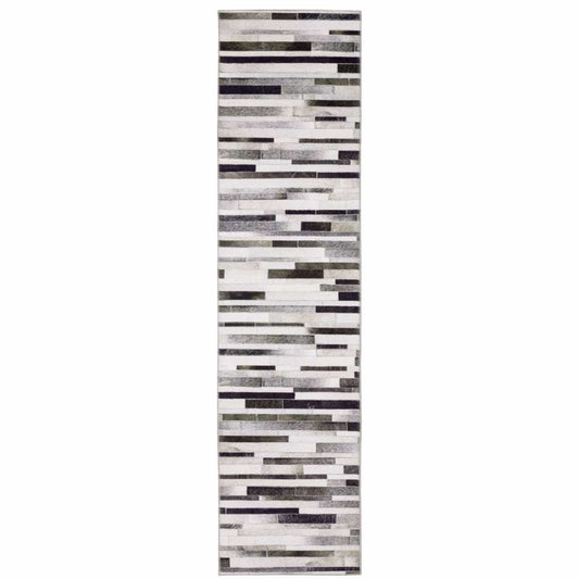 2' X 8' Grey Charcoal And Beige Geometric Power Loom Stain Resistant Runner Rug - Homeroots - Flyclothing LLC